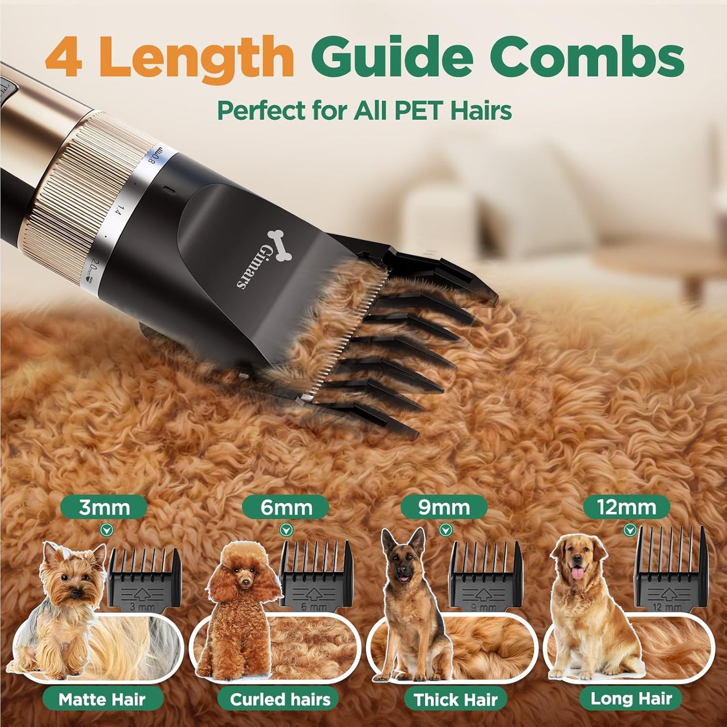Professional 7000Rpm Low Noise 55Db Cordless Rechargeable Dog Clippers, 3.0 Motor Powerful Dog Long Hair Trimmer Grooming Shaver Kit, Electric Pet Hair Clippers for Cat, Horse
