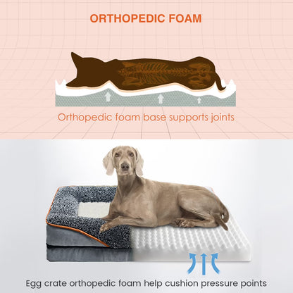 Dog Beds for Large Medium Small Dogs Orthopedic Pet Bed Sofa Supportive Egg Crate Foam Animal Couch with Removable Washable Cover Non Skid Bottom S to XL