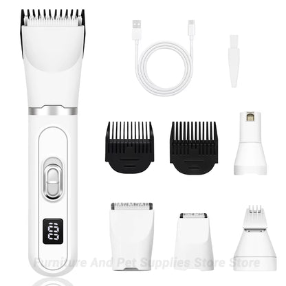 4-In-1 Pet Grooming and Care Set 4Different Blades Pet Hair Shaver Low Noise Pet Clippers Rechargeable Cordless Safe Dog Trimmer