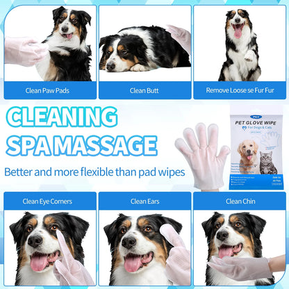 12 Pcs Pet Glove Wipes for Dogs and Cats, Rinse-Free Pet Grooming Cleaning Gloves, Thickened Dog Washing Bath Gloves, Cat Wipes Cleaning Fur and Butt, Hypoallergenic Deodorizing Wipes