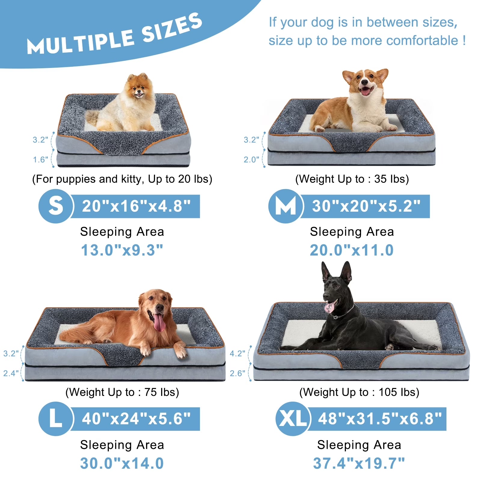 Dog Beds for Large Medium Small Dogs Orthopedic Pet Bed Sofa Supportive Egg Crate Foam Animal Couch with Removable Washable Cover Non Skid Bottom S to XL