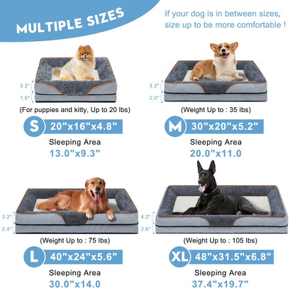 Dog Beds for Large Medium Small Dogs Orthopedic Pet Bed Sofa Supportive Egg Crate Foam Animal Couch with Removable Washable Cover Non Skid Bottom S to XL