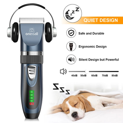 Dog Clippers 50Db Low Noise, 2-Speed Quiet Dog Grooming Kit Rechargeable Cordless Pet Hair Clipper Trimmer Shaver for Small and Large Dogs Cats Animals - Navy