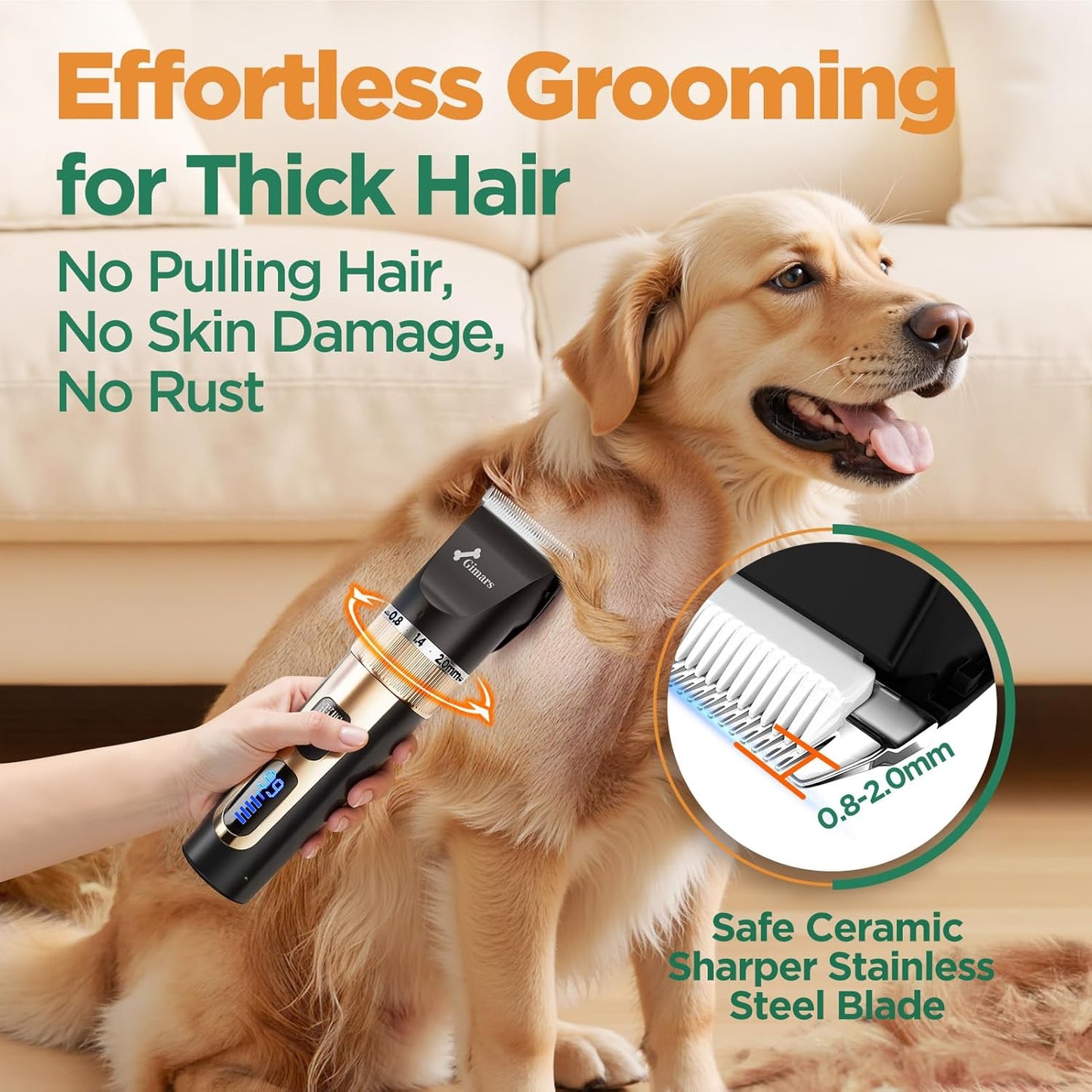 Professional 7000Rpm Low Noise 55Db Cordless Rechargeable Dog Clippers, 3.0 Motor Powerful Dog Long Hair Trimmer Grooming Shaver Kit, Electric Pet Hair Clippers for Cat, Horse