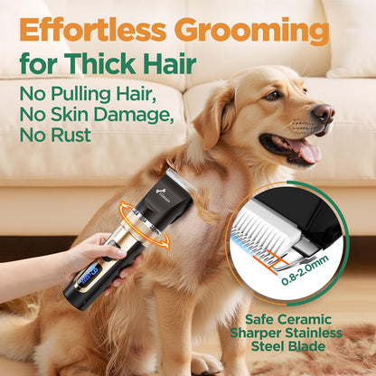 Professional 7000Rpm Low Noise 55Db Cordless Rechargeable Dog Clippers, 3.0 Motor Powerful Dog Long Hair Trimmer Grooming Shaver Kit, Electric Pet Hair Clippers for Cat, Horse