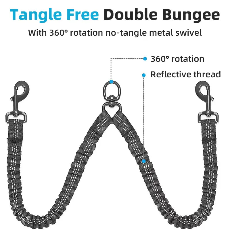Dual Dog Leash, 360° Swivel Striped Pet Leash with Tangle-Free Design, Detachable Feature, Comfortable Grip for 2 Dogs’ Walking & Training, Arm Relief,Summervibes