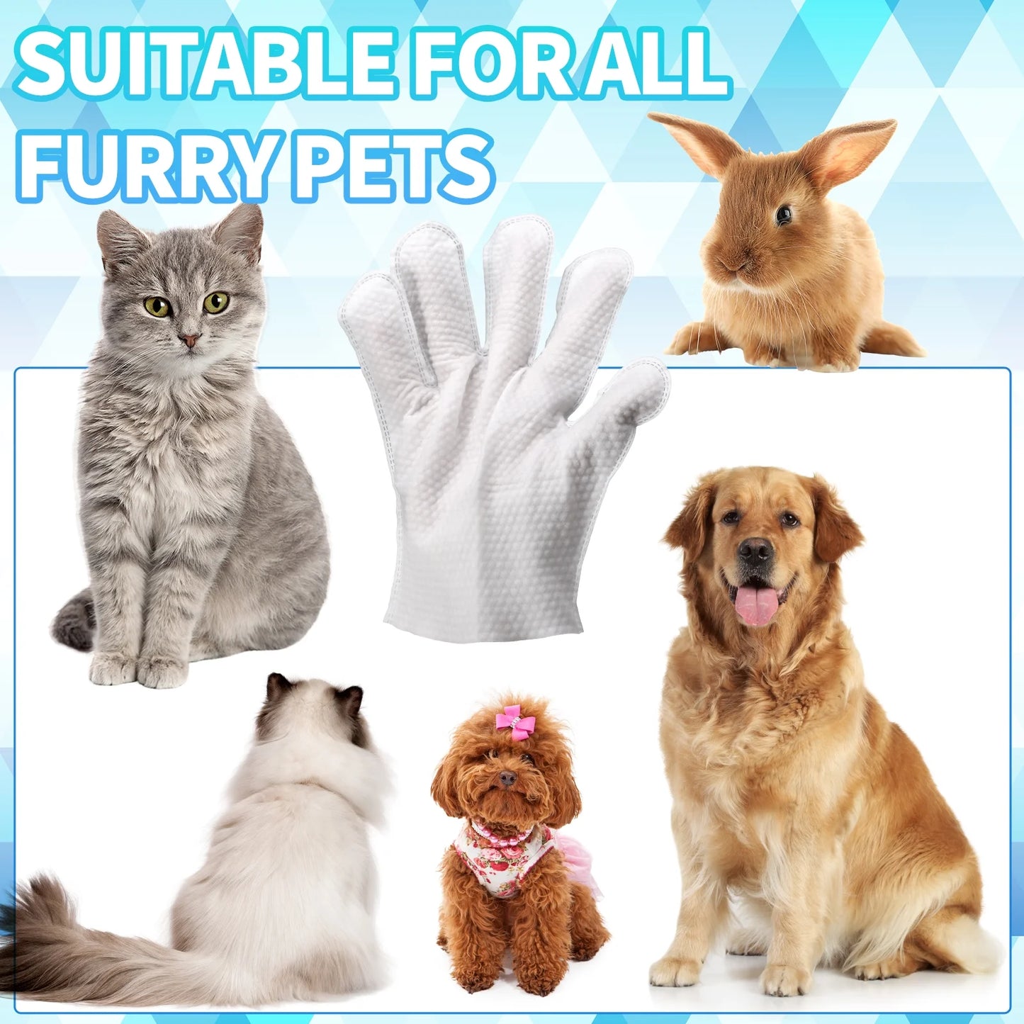 12 Pcs Pet Glove Wipes for Dogs and Cats, Rinse-Free Pet Grooming Cleaning Gloves, Thickened Dog Washing Bath Gloves, Cat Wipes Cleaning Fur and Butt, Hypoallergenic Deodorizing Wipes