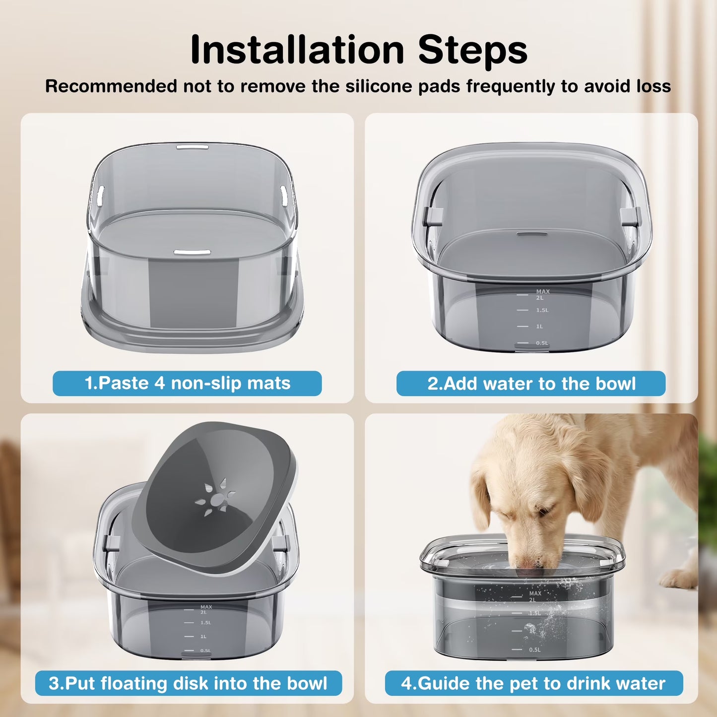 70Oz/2L Dog Water Bowl, Dog Bowl No Spill Large Capacity Slow Water Feeder, Spill Proof Pet Water Dispenser Vehicle/Outdoor/Indoor Drinking Water Bowl for Dogs and Cats