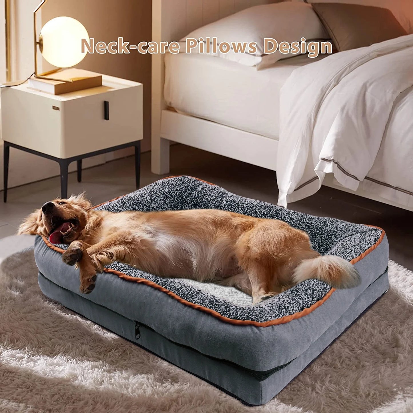 Dog Beds for Large Medium Small Dogs Orthopedic Pet Bed Sofa Supportive Egg Crate Foam Animal Couch with Removable Washable Cover Non Skid Bottom S to XL