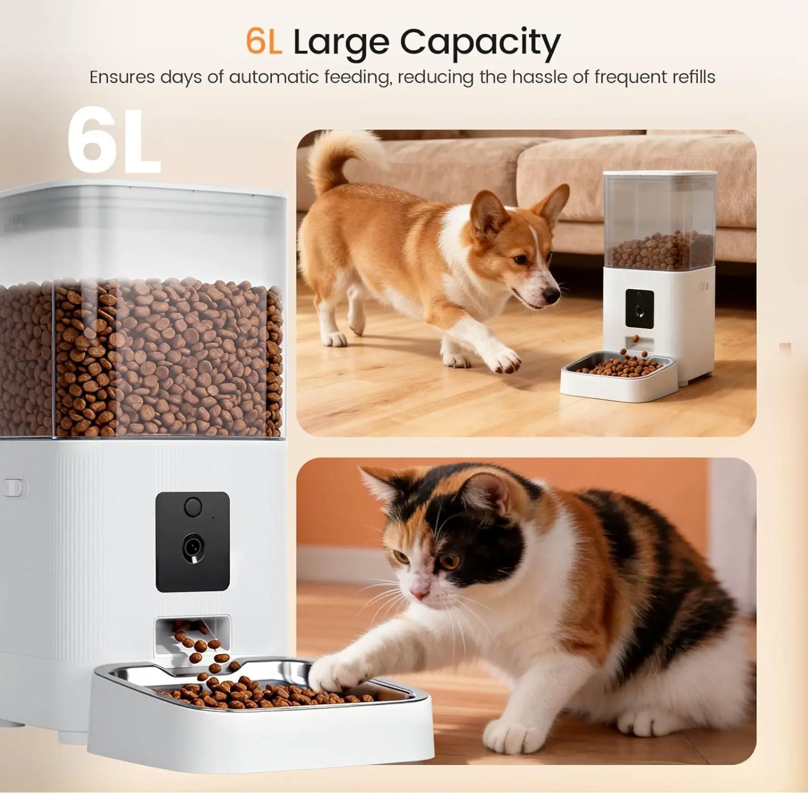 Smart Automatic Pet Feeder with HD Camera, 5G Wifi App Control, Two-Way Audio, Night Vision & Portion Scheduling for Cats & Dogs, Stainless Steel Bowl
