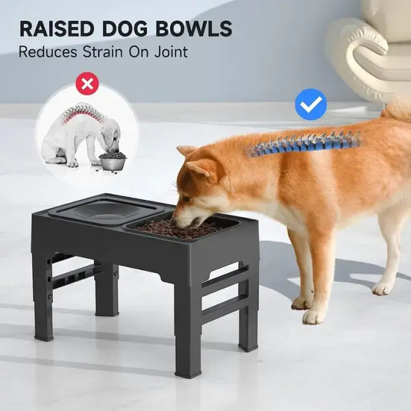 GOYJOY Elevated Dog Bowls for Dogs and Cats Adjustable 4 Heights Raised Dog Bowl Stand with Slow Feeders anti Slip No Spill Dog Water Bowl for Small Medium Large Dogs & Pets Ergonomic Design for Pet Health - Feeding