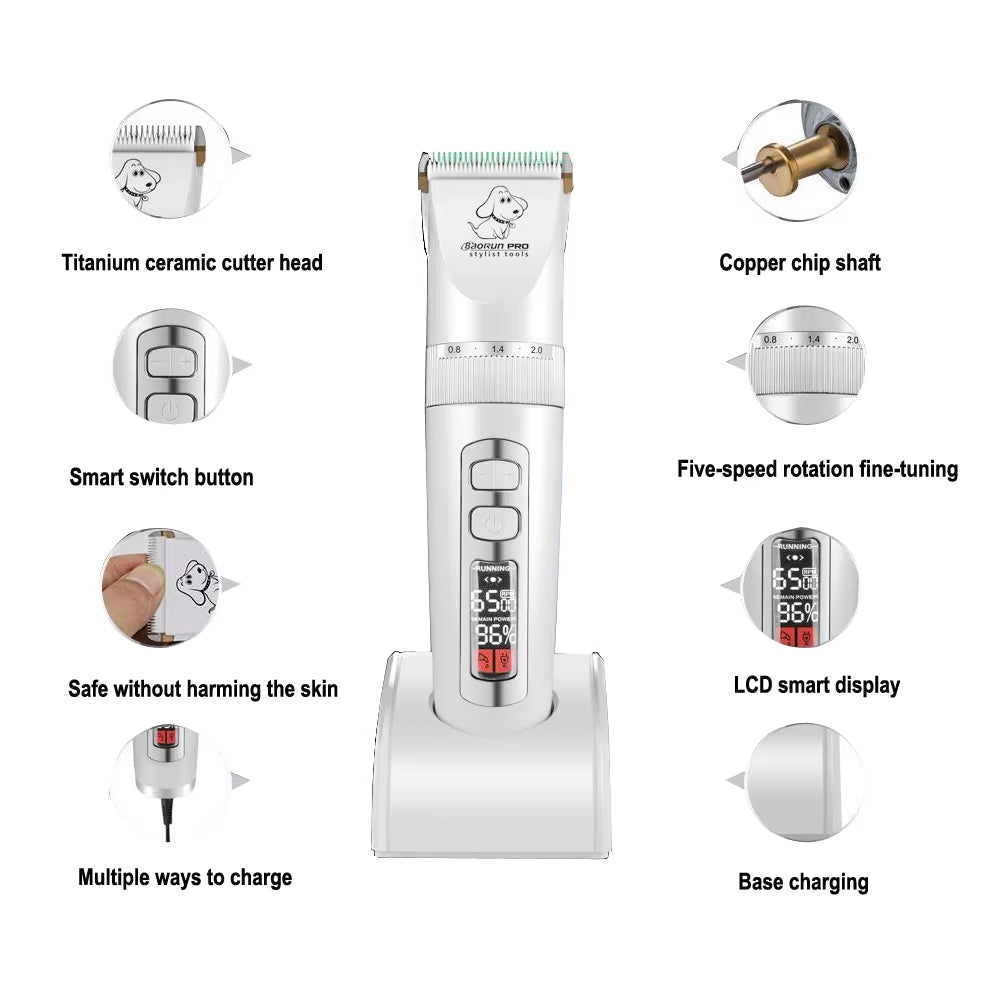 Baorun P9 Rechargeable Professional Pet Dog Animal Shaver Hair Cutter Trimmer Electrical Grooming Clipper Low Noise Cats Haircut