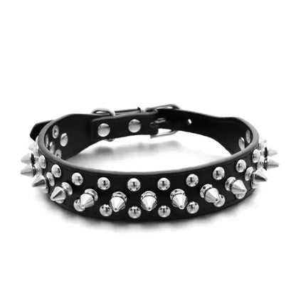 Adjustable Spiked Dog Collar for Small Medium Large Dogs, Durable PU Leather Studded Pet Collar for Daily Use