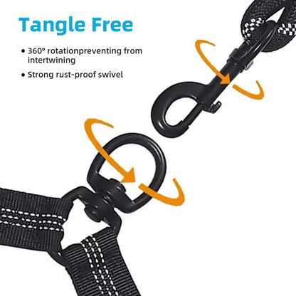 Dual Dog Leash, 360° Swivel Striped Pet Leash with Tangle-Free Design, Detachable Feature, Comfortable Grip for 2 Dogs’ Walking & Training, Arm Relief,Summervibes