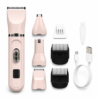 4-in-1 Pet Grooming Set – Cordless Low Noise Pet Clippers with 4 Blades