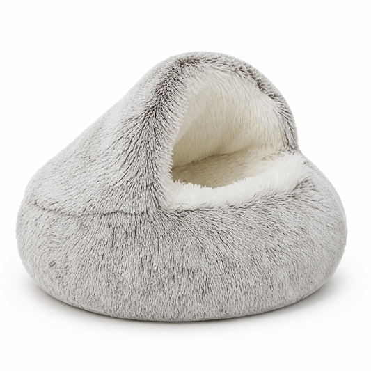 2-in-1 Plush Pet Cave Bed – Warm Soft Cat & Small Dog Sleeping Nest
