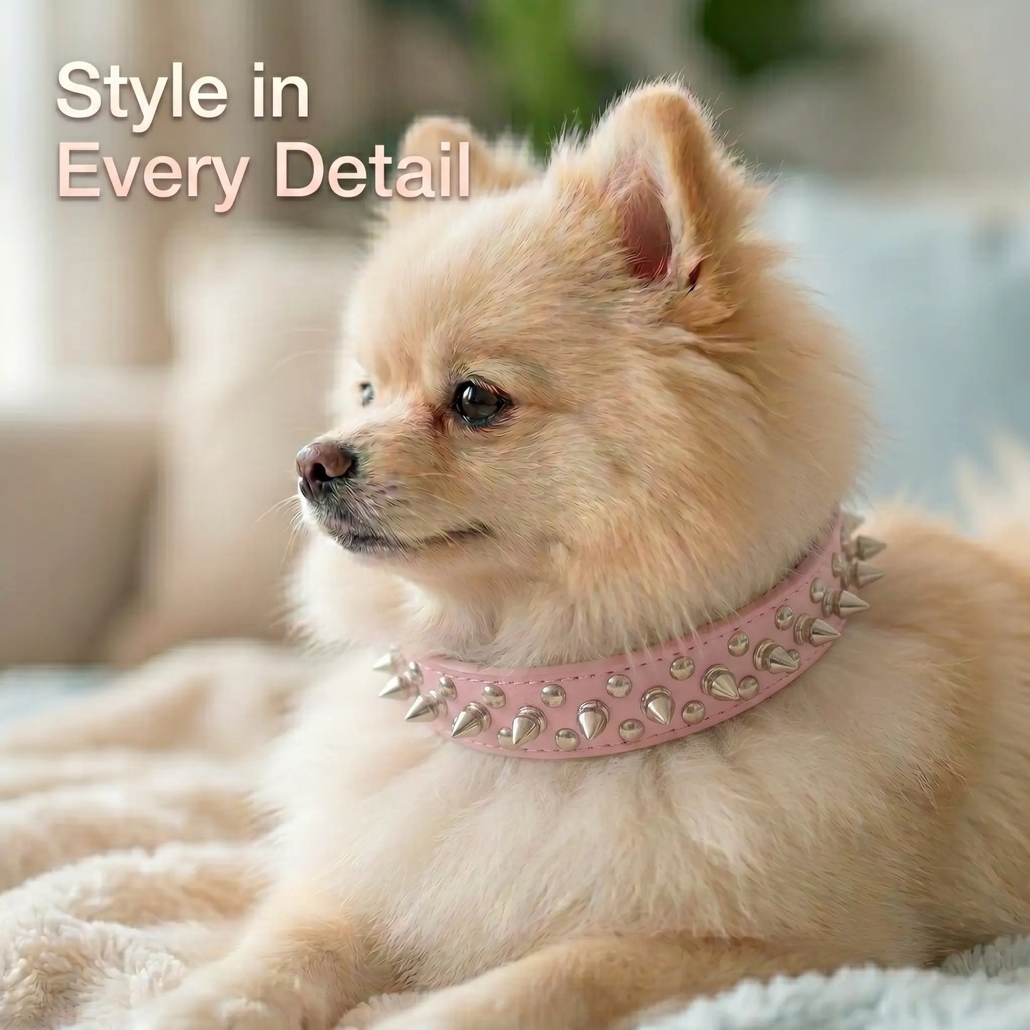 Adjustable Spiked Dog Collar for Small Medium Large Dogs, Durable PU Leather Studded Pet Collar for Daily Use