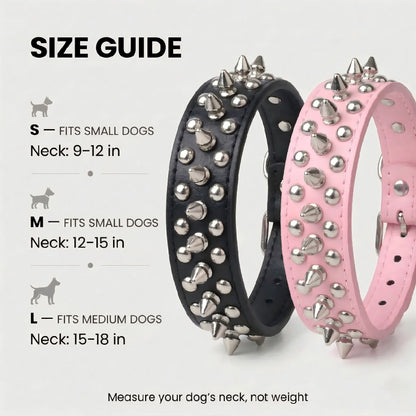 Adjustable Spiked Dog Collar for Small Medium Large Dogs, Durable PU Leather Studded Pet Collar for Daily Use