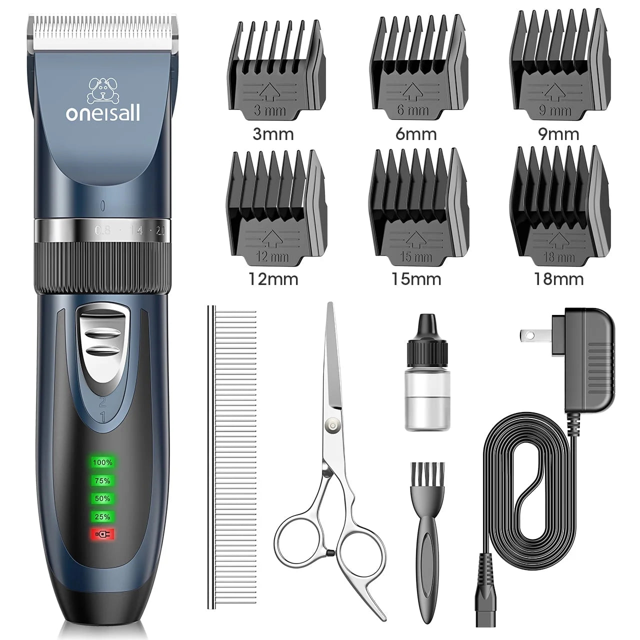 Dog Clippers 50Db Low Noise, 2-Speed Quiet Dog Grooming Kit Rechargeable Cordless Pet Hair Clipper Trimmer Shaver for Small and Large Dogs Cats Animals - Navy