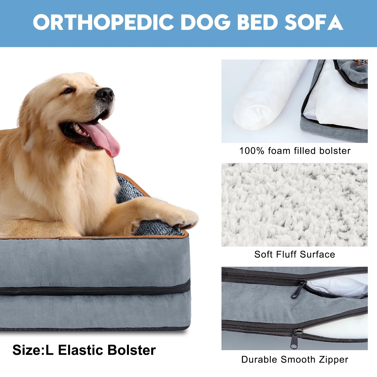 Dog Beds for Large Medium Small Dogs Orthopedic Pet Bed Sofa Supportive Egg Crate Foam Animal Couch with Removable Washable Cover Non Skid Bottom S to XL