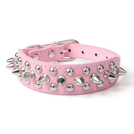 Adjustable Spiked Dog Collar for Small Medium Large Dogs, Durable PU Leather Studded Pet Collar for Daily Use