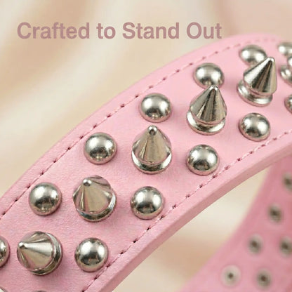 Adjustable Spiked Dog Collar for Small Medium Large Dogs, Durable PU Leather Studded Pet Collar for Daily Use
