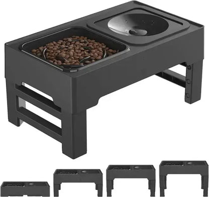 GOYJOY Elevated Dog Bowls for Dogs and Cats Adjustable 4 Heights Raised Dog Bowl Stand with Slow Feeders anti Slip No Spill Dog Water Bowl for Small Medium Large Dogs & Pets Ergonomic Design for Pet Health - Feeding