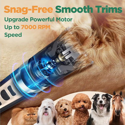 Professional 7000Rpm Low Noise 55Db Cordless Rechargeable Dog Clippers, 3.0 Motor Powerful Dog Long Hair Trimmer Grooming Shaver Kit, Electric Pet Hair Clippers for Cat, Horse